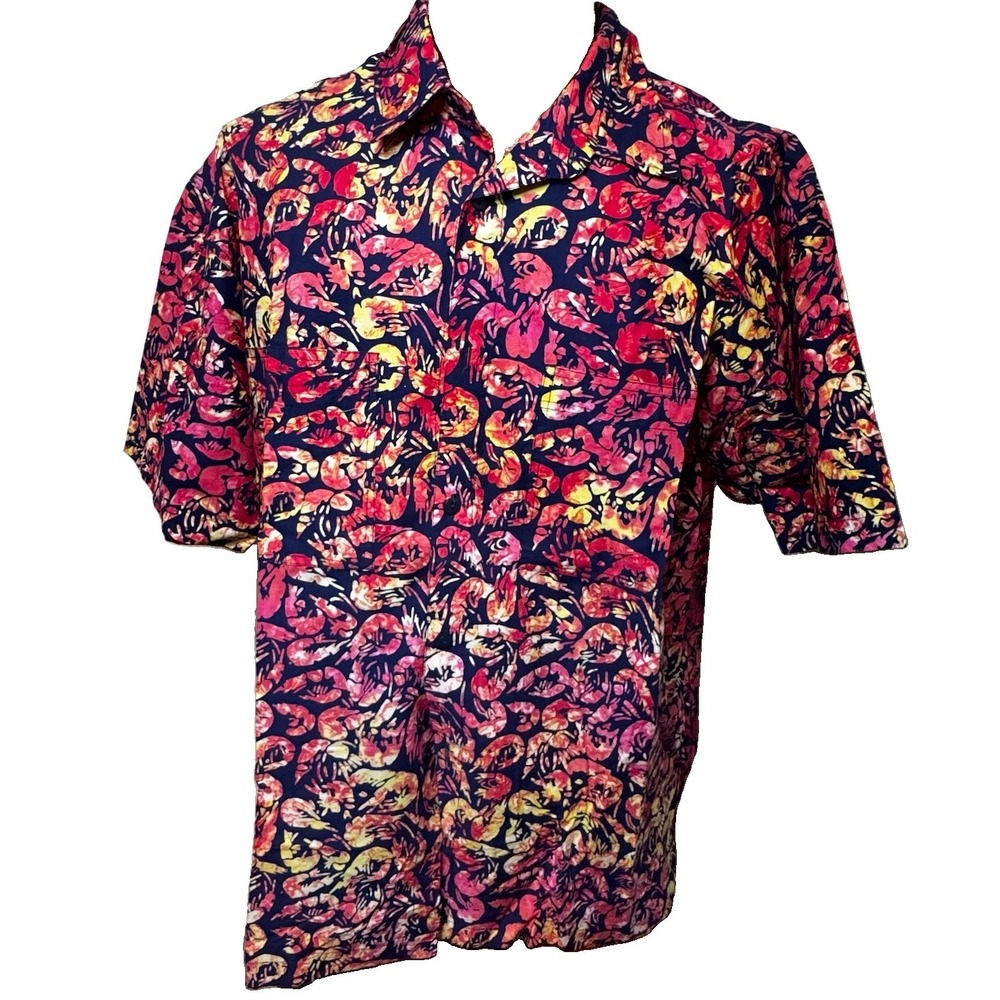 Hawian Shirt YMLA Resort Wear Lightweight Short Sleeve Pink Blue Size Large